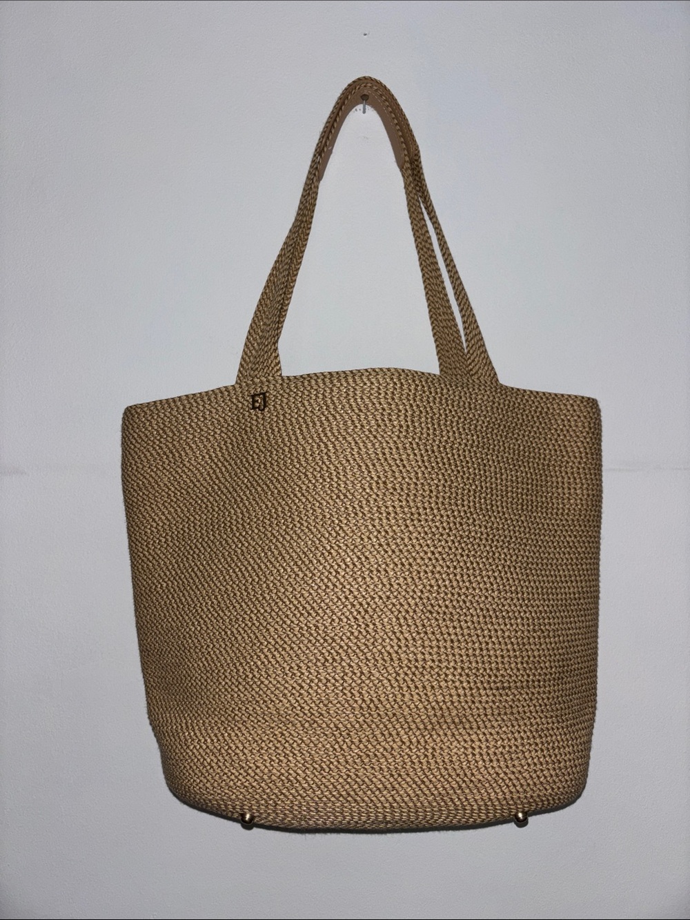 Eric Javits Woven Squishee Straw Tote in Tan